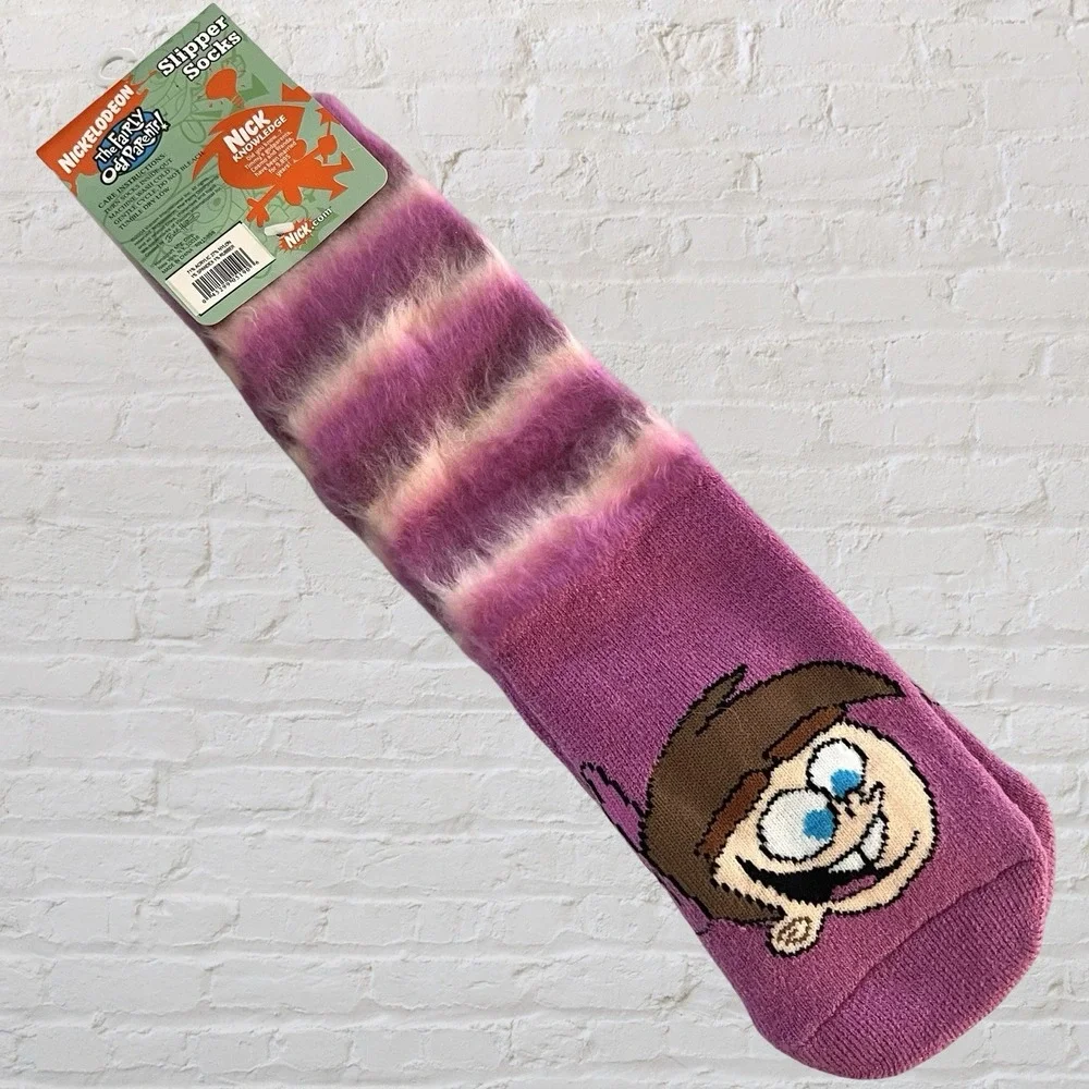 Nickelodeon The Fairly OddParents Slipper Socks Girls 9-11‎ Pink Fuzzy Timmy NWT